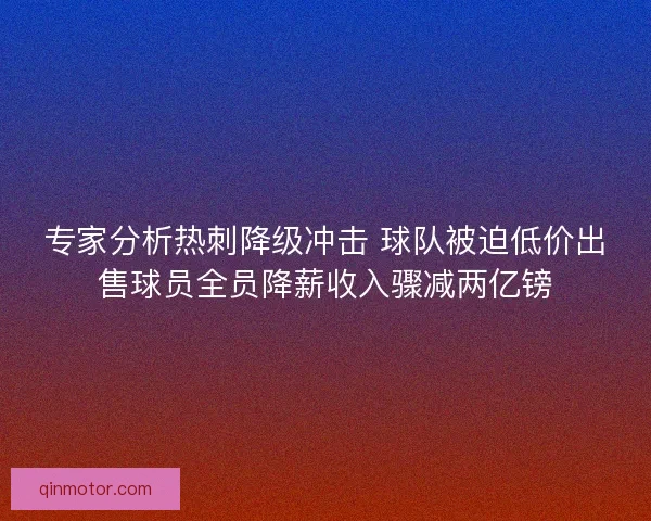 专家分析热刺降级冲击 球队被迫低价出售球员全员降薪收入骤减两亿镑